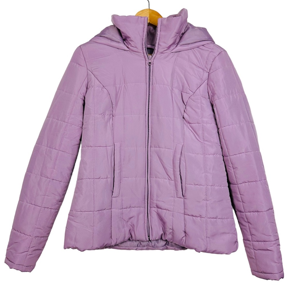New York Co. Soft Quilted Lightweight Zip Up Hooded Puffer Jacket Lilac Purple M - Picture 9 of 9